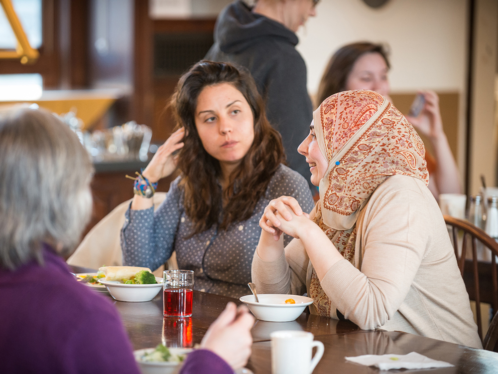 Students eating in the Quad dining room