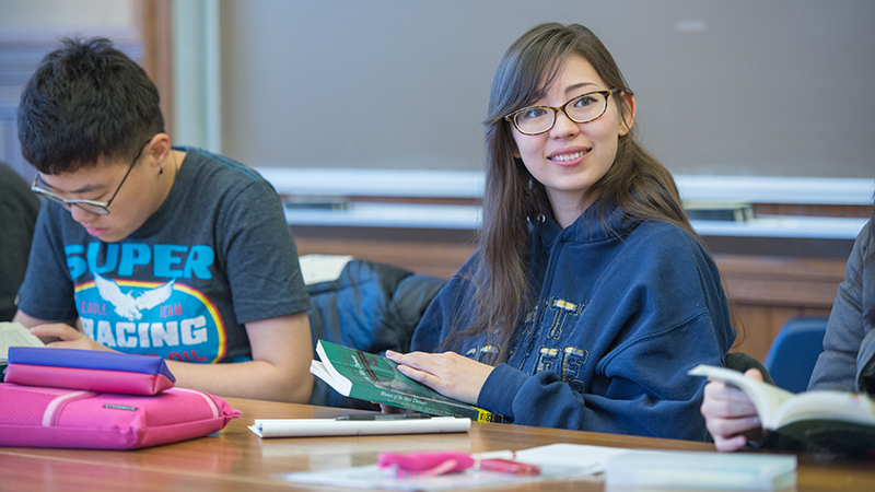 Student smiling in class