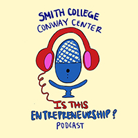 Logo for the podcast "Is This Entrepreneurship?" featuring a pair of headphones and a microphone.