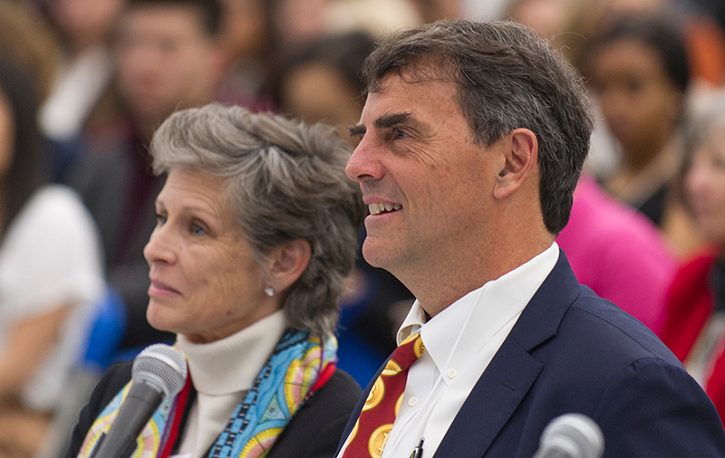 Melissa and Tim Draper at the judging table