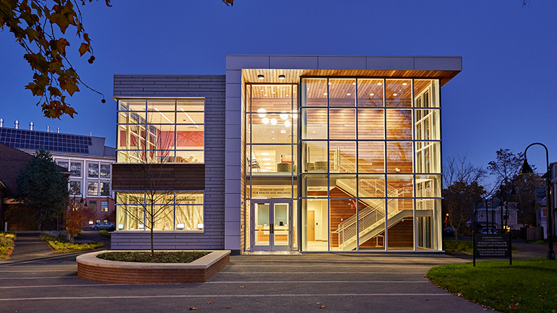 Exterior of the Schacht Center at night