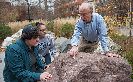 Professor John Brady looking at the Rock Park with students