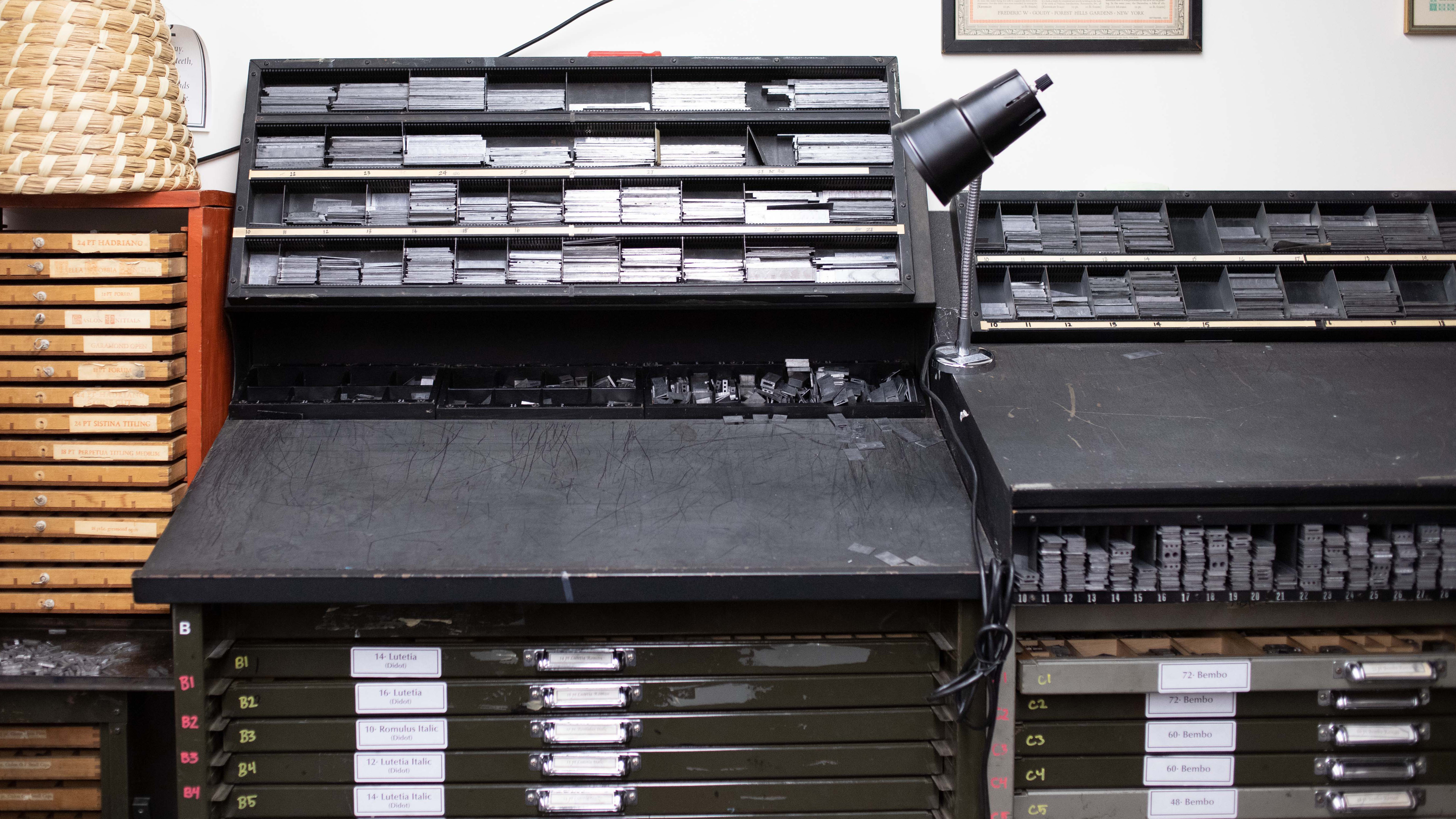 typography tools in the printmaking studio