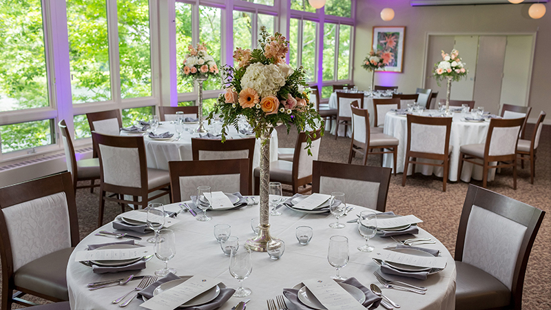 Conference Center tables set for a wedding reception