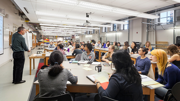 Professor teaching classroom of students