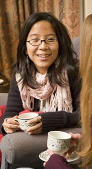 Two students drinking tea