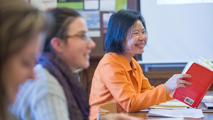 Faculty member lecturing in a Chinese language course