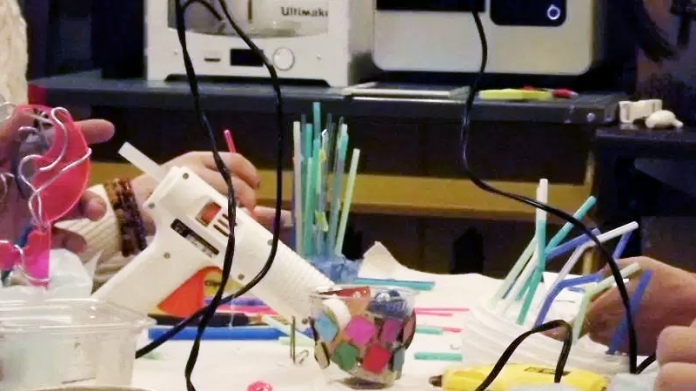 Photo of glue gun and materials at Maker Faire