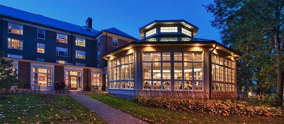 Exterior of Lamont House at night