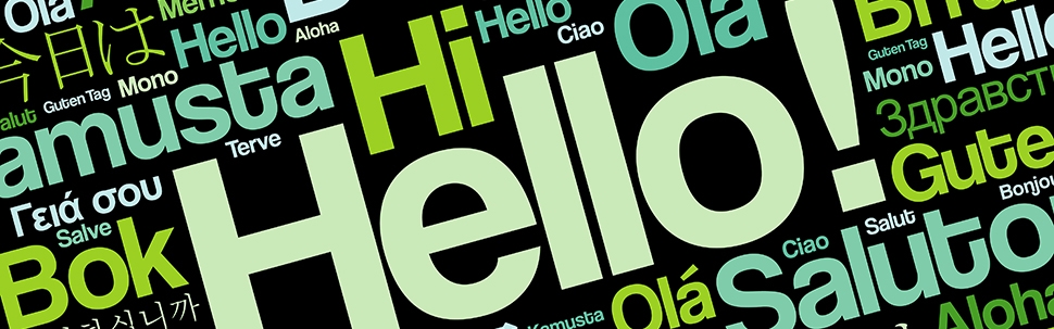 Word cloud depicting the word "hello" in multiple languages