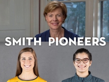 Tammy Baldwin and two student athletes