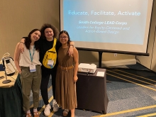 Genevieve Torrence ’24, Rhys Zyraxes Vulpe ’23 and Dianie Chen ’24 at an anti-racism conference.