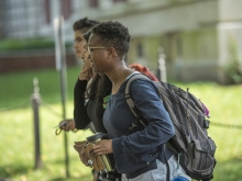 students on campus in summer