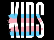 The trans flag colors splash across "Kids"