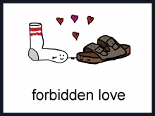 a sandal and a sock holding hands