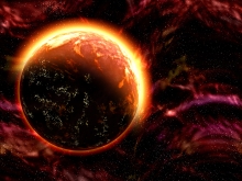 Illustration of a dark earth with flames around the edges