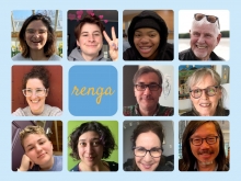 Collage of selfies, including students and professors with a range of gender presentations. In the middle is "renga" against a blue background