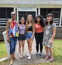 Professor Lesley-Ann Giddings (left) and her students at Camp Atwater