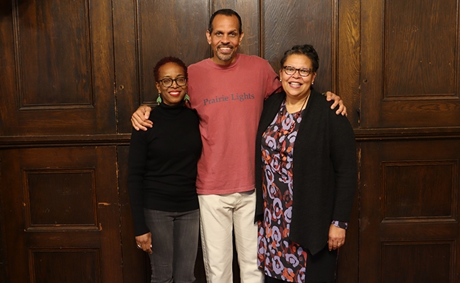 President Sarah Willie-LeBreton with Ross Gay.