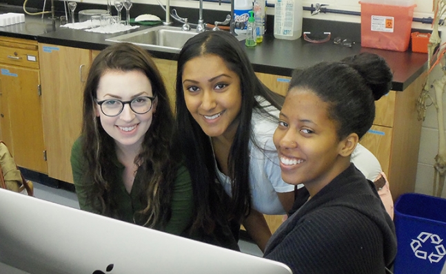 Three neuroscience students in the lab