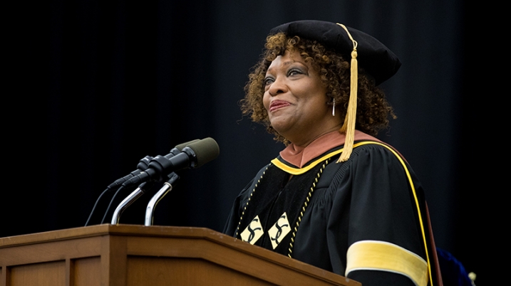 Rita Dove at the podium