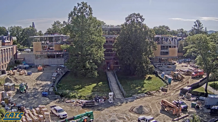 Construction of Neilson Library as seen from Burton Lawn