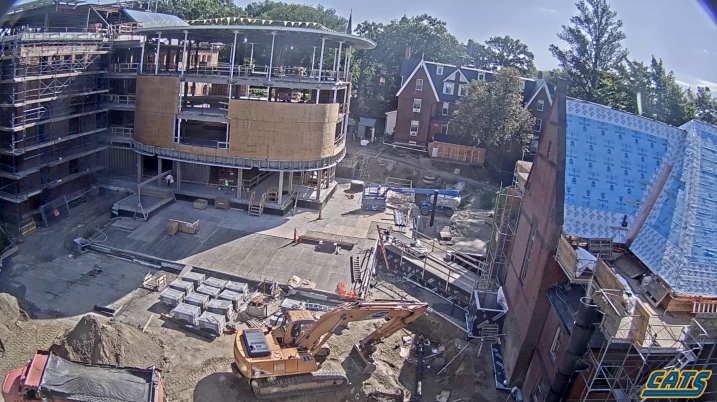 Construction of the south wing of Neilson Library